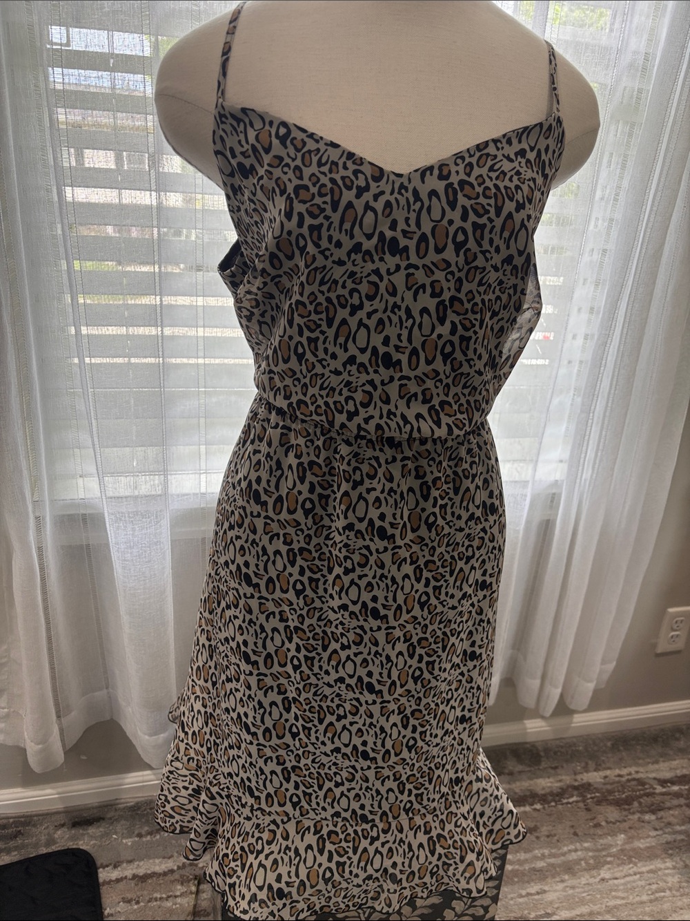 Relativity Beige and Black Leopard-Print Midi Slip Dress with Brown Accents